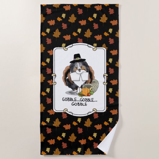 Erntedank Shetland Sheepdog (blauer Merle) Funny Strandtuch (Vorderseite)