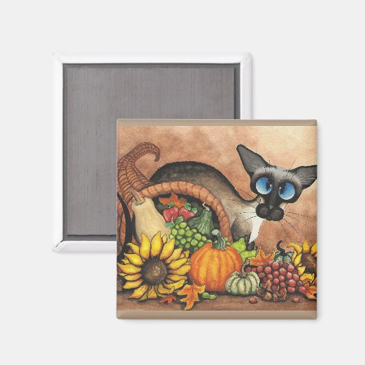 Erntedank Siamese Cat von Bihrle Magnet (Vorderseite/Rückseite)