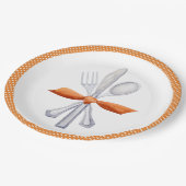 Erntedank Silverware mit Orange Bow Pappteller (Schrägansicht)