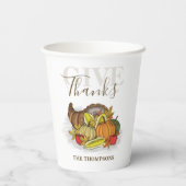 Erntedank Simple Cornucopia Elegante Danke Pappbecher (Rückseite)