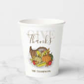 Erntedank Simple Cornucopia Elegante Danke Pappbecher (Vorderseite)