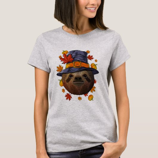 Erntedank Sloth Pilgrim Kostüm Herbst Herbst T-Shirt (Vorderseite)