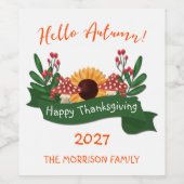 Erntedank, Sonnenblumen und Pilze Weinetikett (Einzelnes Label)