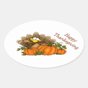 Erntedank Stickers/Happy Thanksgiving Türkei Ovaler Aufkleber