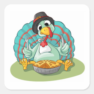 Erntedank Stickers/Türkei essen Kuchen Quadratischer Aufkleber