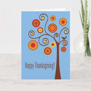 Erntedank Stylized Herbst-Baum mit Vogel Feiertagskarte