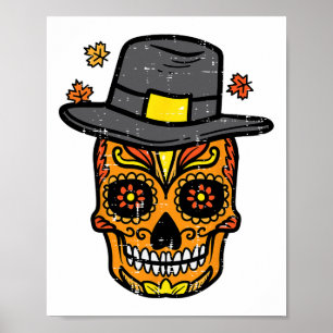 Erntedank Sugar Skull Pilgrim Fall mexikanische Mä Poster