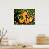 Erntedank-Szene mit Pumpkins-Corn-Gourds Poster (Küche)