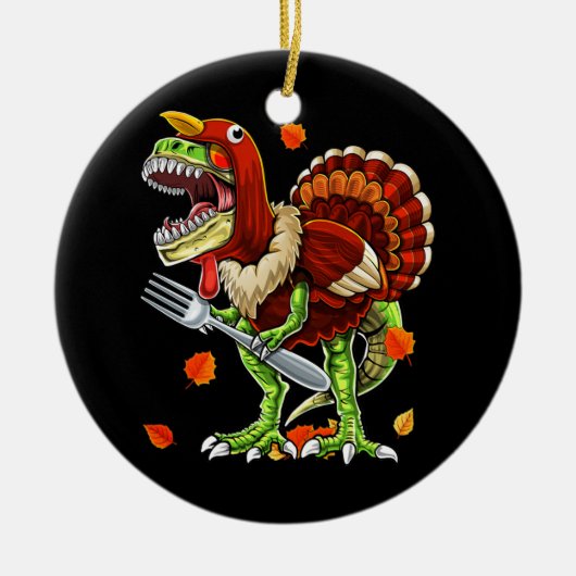 Erntedank T Rex Dinosaur Funny Turkey Kostüm Keramik Ornament (Vorne)
