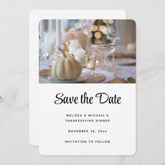 Erntedank Table Elegantes Place Setting-Foto Save The Date (Vorne/Hinten)