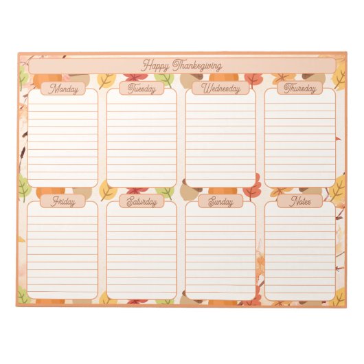 Erntedank Tear Away Weekly Planer Notizblock (Vorderseite)