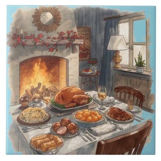 Erntedank, traditionelle Geschirr, Herbsttisch, Fliese (Vorderseite)