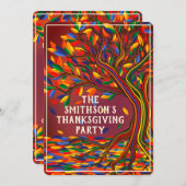 Erntedank Tree Colorful Funky Fall Tree Party Einladung (Vorne/Hinten)