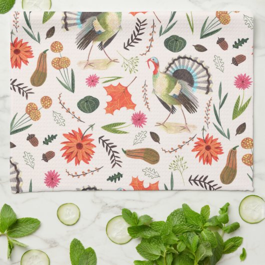 Erntedank-Truthahn-Gesamtdruck Geschirrtuch (Gefaltet)