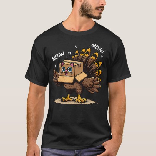 Erntedank Truthahn Katze Miauen Lustige Männer Fra T-Shirt (Vorderseite)
