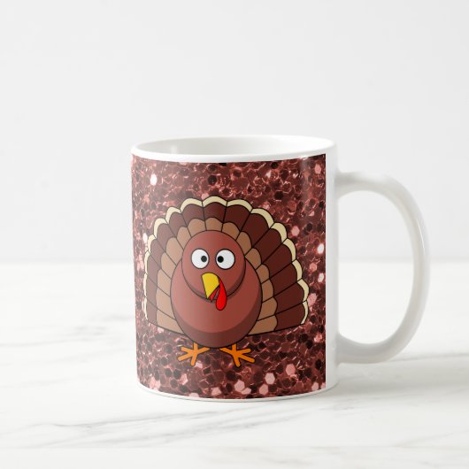 Erntedank Türkei Burnt Orange Imitats Glitzer Kaffeetasse (Rechts)