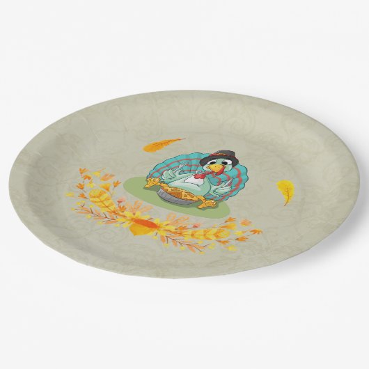 Erntedank Türkei Eating Pumpkin Pie Pappteller (Schrägansicht)