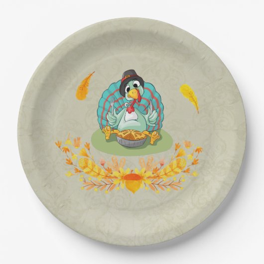 Erntedank Türkei Eating Pumpkin Pie Pappteller (Vorderseite)