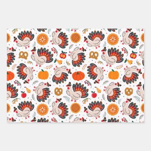 Erntedank Türkei, Ernte und Leckereien Geschenkpapier Set (Vorderseite)