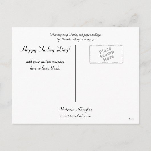 Erntedank Türkei Feiertagspostkarte (Rückseite)