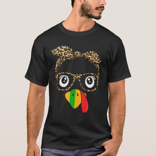 Erntedank Türkei gegenüber Leopard Print Glasses W T-Shirt (Vorderseite)