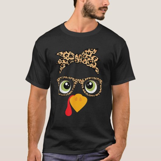 Erntedank Türkei gegenüber Leopard Print Glasses W T-Shirt (Vorderseite)