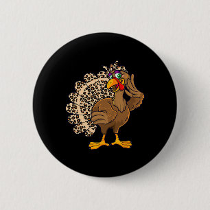 Erntedank Türkei Girl Leopard Print Autum Button