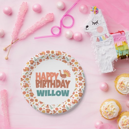 Erntedank Türkei Gobble Gobble Gappy Birthday Pappteller (Party)