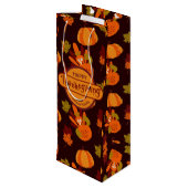 Erntedank Türkei Herbstleaves Pumpkin Geschenktüte Für Weinflaschen (Rückseite Schrägansicht)