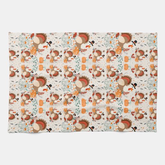 Erntedank Türkei Herbstmuster Geschirrtuch (Horizontal)