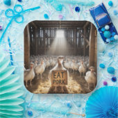 Erntedank Türkei mit dem Zeichen "Schweinefleisch  Pappteller (Party)