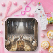 Erntedank Türkei mit dem Zeichen "Schweinefleisch  Pappteller (Party)