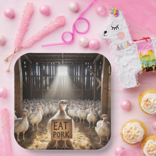 Erntedank Türkei mit dem Zeichen "Schweinefleisch Pappteller (Party)