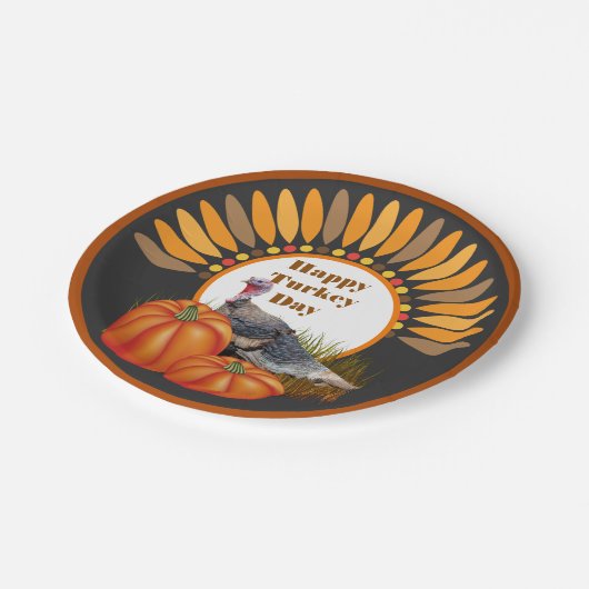 Erntedank Türkei mit Pumpkin Design Pappteller (Schrägansicht)
