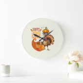 Erntedank Türkei mit Pumpkin Hat Große Wanduhr (Zuhause)