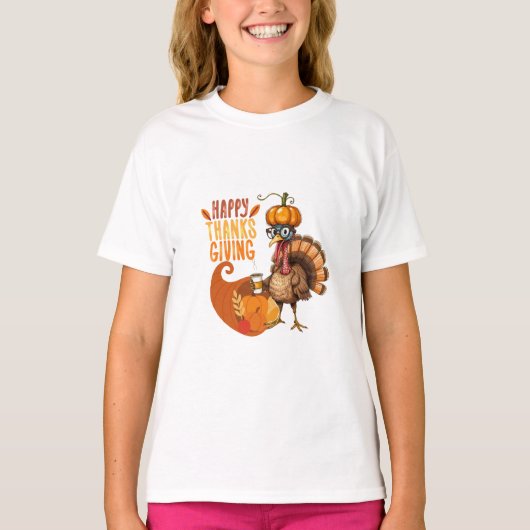 Erntedank Türkei mit Pumpkin Hat T-Shirt (Vorderseite)