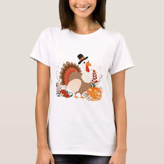 Erntedank Türkei mit Pumpkins und Herbst Verlassen T-Shirt (Vorderseite)