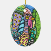 ERNTEDANK TÜRKEI, PATCHWORK FEATHERS, FOLK ART KERAMIK ORNAMENT (Vorne)