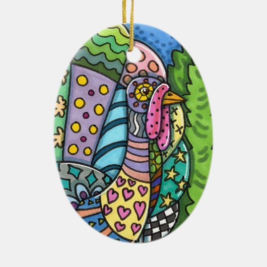 ERNTEDANK TÜRKEI, PATCHWORK FEATHERS, FOLK ART KERAMIK ORNAMENT (Hinten)