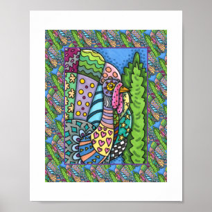 ERNTEDANK TÜRKEI, PATCHWORK FEATHERS, FOLK ART POSTER