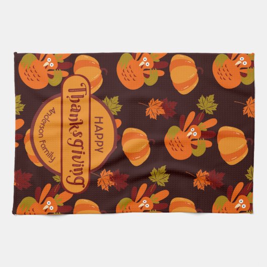 Erntedank Türkei Pumpkin Herbstleaves Geschirrtuch (Horizontal)