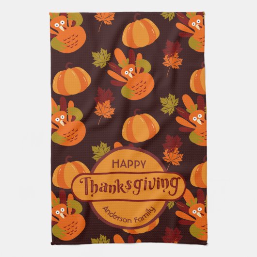 Erntedank Türkei Pumpkin Herbstleaves Geschirrtuch (Vertikal)