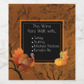 Erntedank Türkei Pumpkin Herbstleaves Weinetikett (Einzelnes Label)