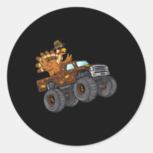 Erntedank Türkei Reiten Monster Truck Boys Kinder Runder Aufkleber