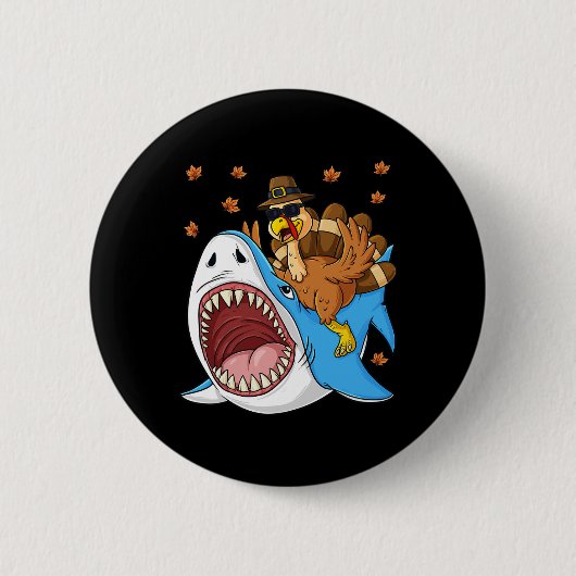 Erntedank Türkei Riding Shark Fun Kleinkind Boys Button (Vorderseite)