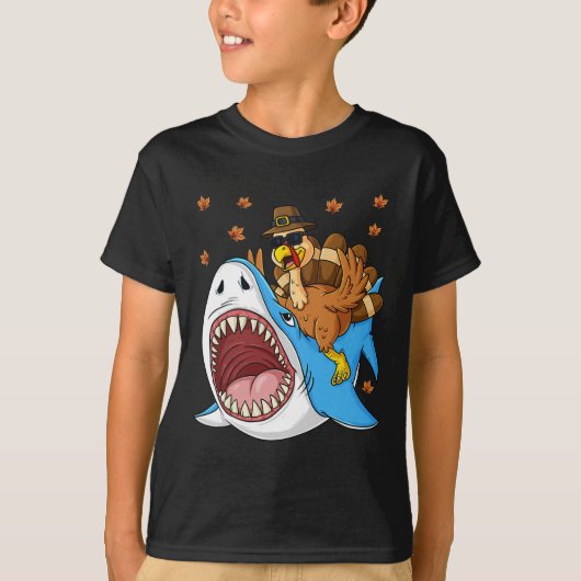 Erntedank Türkei Riding Shark Fun Kleinkind Boys T-Shirt (Vorderseite)