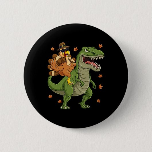 Erntedank Türkei Riding T Rex Dinosaur Kleinkind Button (Vorderseite)