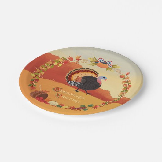 Erntedank Türkei und Herbsternte Pappteller (Schrägansicht)