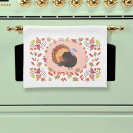 Erntedank Türkei und Herbstlaub Geschirrtuch