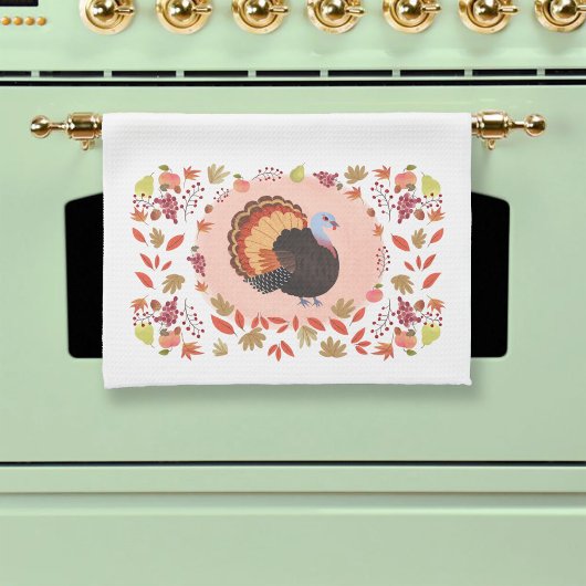 Erntedank Türkei und Herbstlaub Geschirrtuch